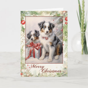 Tarjeta Festiva Cachorro Australiano Merle Azul Victoriano de Navi