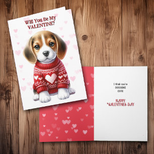 Tarjeta Festiva Cachorro beagle dulce en Sweater Valentine