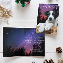 Tarjeta Festiva Cachorro Blanco Negro Bonito Cielo Estrellado Colo