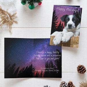 Tarjeta Festiva Cachorro Blanco Negro Bonito Cielo Estrellado Colo