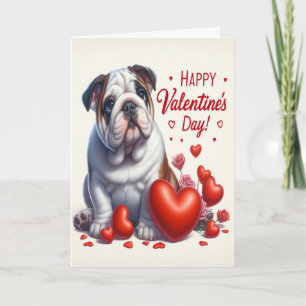 Tarjeta Festiva Cachorro Bulldog Adorable Feliz Día de San Valentí