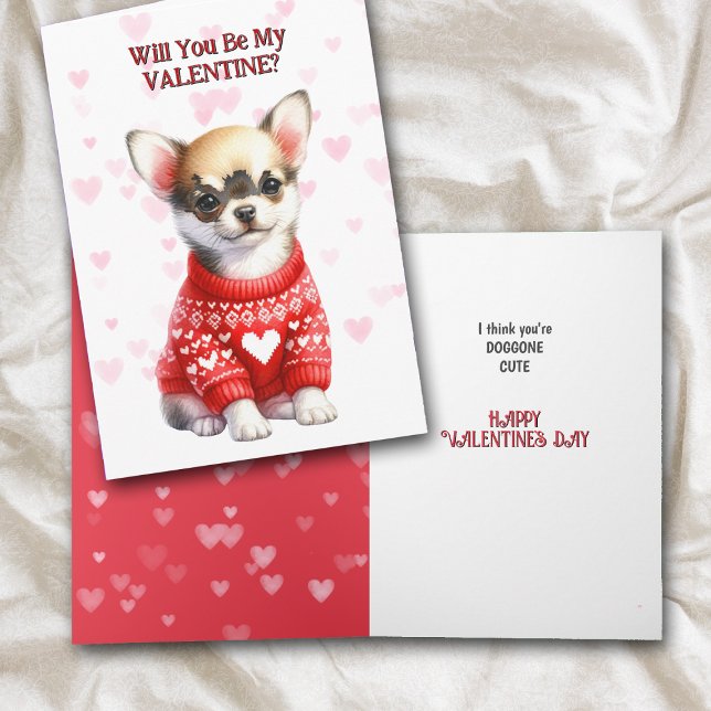 Tarjeta Festiva Cachorro chihuahua en Sweater Valentine (Subido por el creador)