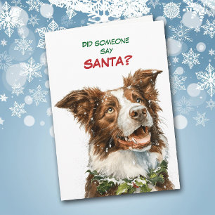 Tarjeta Festiva Cachorro Collie Lindo Busca a Santa