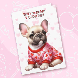 Tarjeta Festiva Cachorro de Bulldog francés en Sweater Valentine