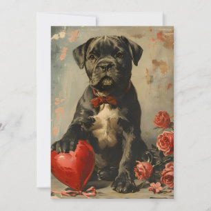 Tarjeta Festiva Cachorro de Cane Corso vintage día de San Valentín