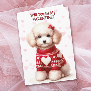 Tarjeta Festiva Cachorro de cangrejo blanco en Sweater Valentine