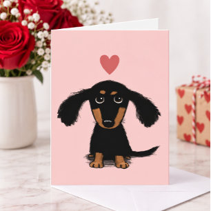 Tarjeta Festiva Cachorro de Dachshund de pelo largo Día de San Val