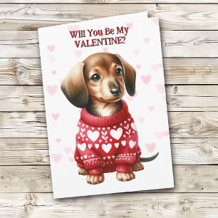 Tarjeta Festiva Cachorro de dachshund en Sweater Valentine