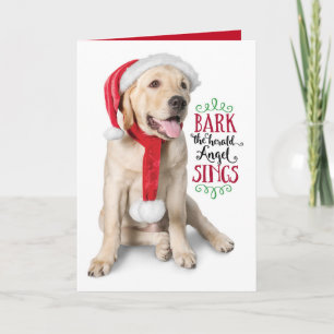 Tarjeta Festiva Cachorro de Labrador Amarillo con Sombrero de Sant
