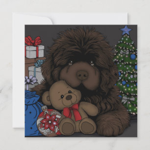 Tarjeta Festiva cachorro de raza Terranova oso de peluche