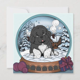 Tarjeta Festiva Cachorro de Terranova en un Globo de Nieve