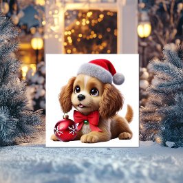 Tarjeta Festiva Cachorro dorado con adorno