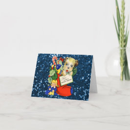 Tarjeta Festiva Cachorro en Navidades paro Purpurina de imitación 