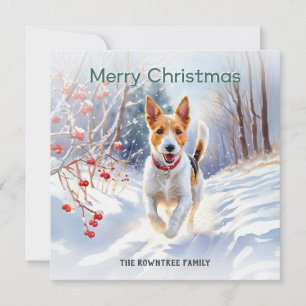 Tarjeta Festiva Cachorro Fox Terrier Adorable En La Nieve Feliz Na
