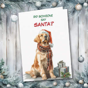 Tarjeta Festiva Cachorro Golden Retriever busca a Santa