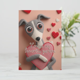 Tarjeta Festiva Cachorro Lindo de Franela con Corazones para San V