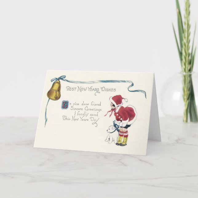 Tarjeta Festiva Cachorro Niña Linda Campana (Anverso)