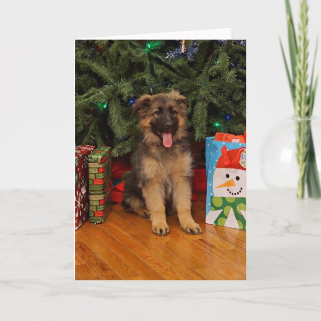 Tarjeta Festiva cachorro pastor alemán a Navidades (Anverso)