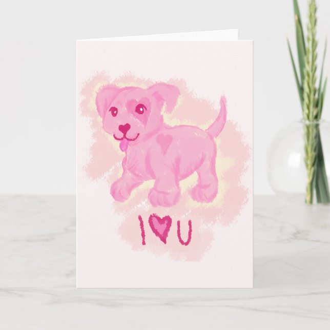 Tarjeta Festiva Cachorro rosa (Anverso)