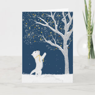 Tarjeta Festiva Cachorro Westie y árbol en la nieve