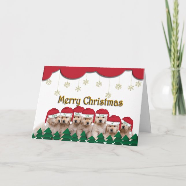 Tarjeta Festiva Cachorros de Golden Retriever (Anverso)
