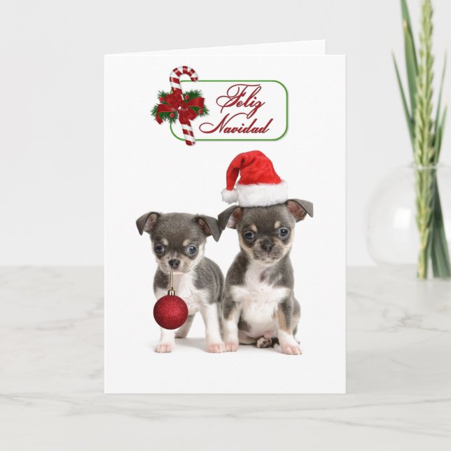 Tarjeta Festiva Cachorros de los Navidades Cute Chihuahua (Anverso)