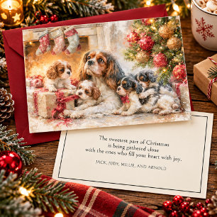 Tarjeta Festiva Cachorros de madre Cavalier King Charles Spaniel