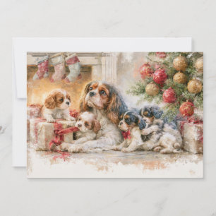 Tarjeta Festiva Cachorros de madre Cavalier King Charles Spaniel