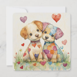 Tarjeta Festiva Cachorros de Patchwork del Día de San Valentín