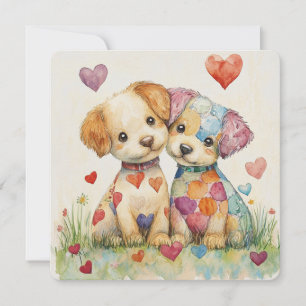 Tarjeta Festiva Cachorros de Patchwork del Día de San Valentín