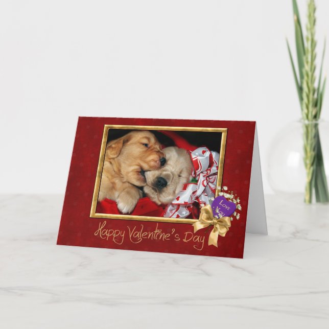 Tarjeta Festiva Cachorros de Valentine Golden Retriever (Anverso)