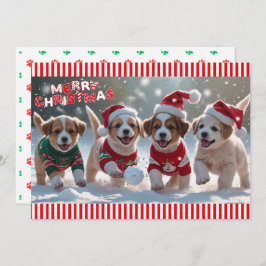 Tarjeta Festiva Cachorros en Navidades sudaderas y nieve personali