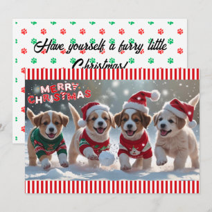 Tarjeta Festiva Cachorros en Navidades sudaderas y nieve personali