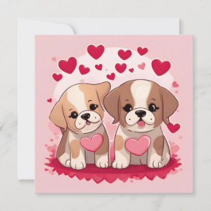 Tarjeta Festiva Cachorros lindos del día de San Valentín con coraz