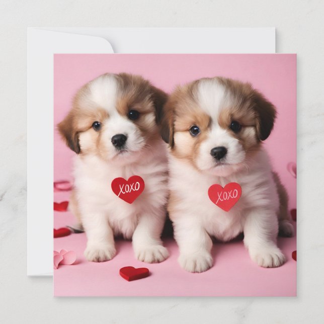 Tarjeta Festiva Cachorros lindos felices día de San Valentín  (Anverso)