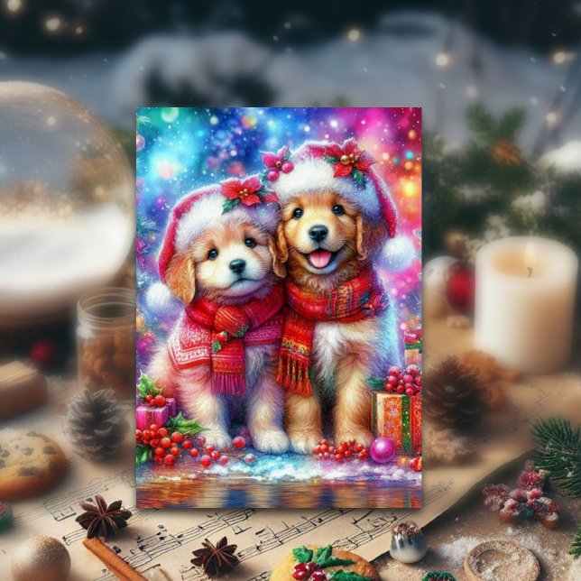 Tarjeta Festiva Cachorros Navideños Coloridos Festivos Cristianos (Subido por el creador)