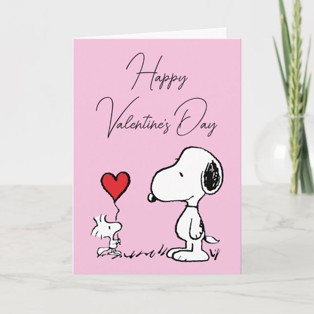 Tarjeta Festiva Cachorros | San Valentín de Snoopy y Woodstock (Anverso)