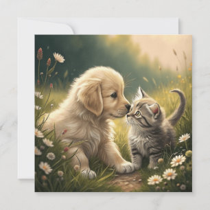 Tarjeta Festiva Cachorros Y Gatitos