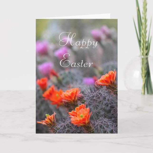 Tarjeta Festiva Cacti florece feliz Pascua (Anverso)