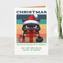 Tarjeta Festiva Cactus Cocoa Funny Cat Retro Christmas Photo