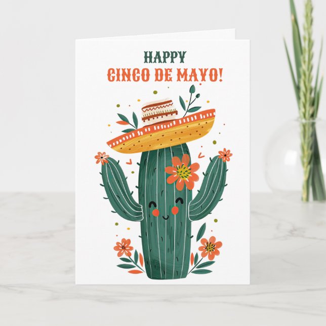 Tarjeta Festiva Cactus con Gorra mexicano feliz Cinco de Mayo (Anverso)