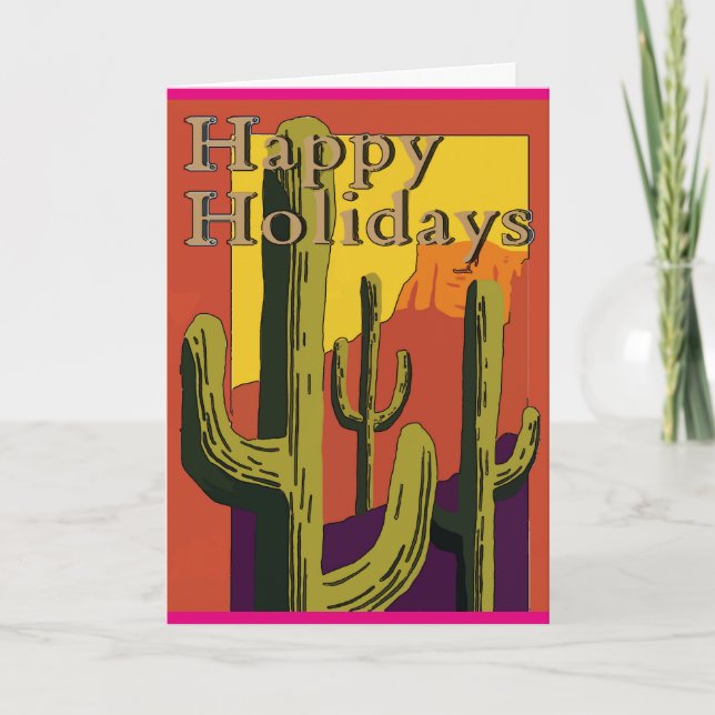 Tarjeta Festiva Cactus del desierto de Felices Fiestas, Navidades (Anverso)