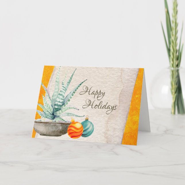Tarjeta Festiva Cactus pulido y adornos navideños en el suroeste (Anverso)