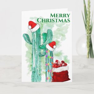 Tarjeta Festiva Cactus Saguaro del Suroeste Iluminado Divertido Pe