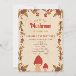 Tarjeta Festiva Cae el pequeño hongo el primer cumpleaños del otoñ