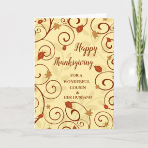 Tarjeta Festiva Caer feliz primo de Acción de Gracias y su marido