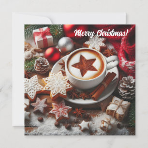 Tarjeta Festiva Café capuchino de invierno - galletas Navidades es