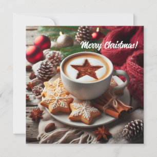 Tarjeta Festiva Café capuchino de invierno - galletas Navidades es