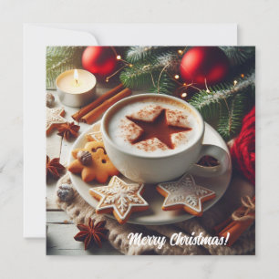 Tarjeta Festiva Café capuchino de invierno - galletas Navidades es