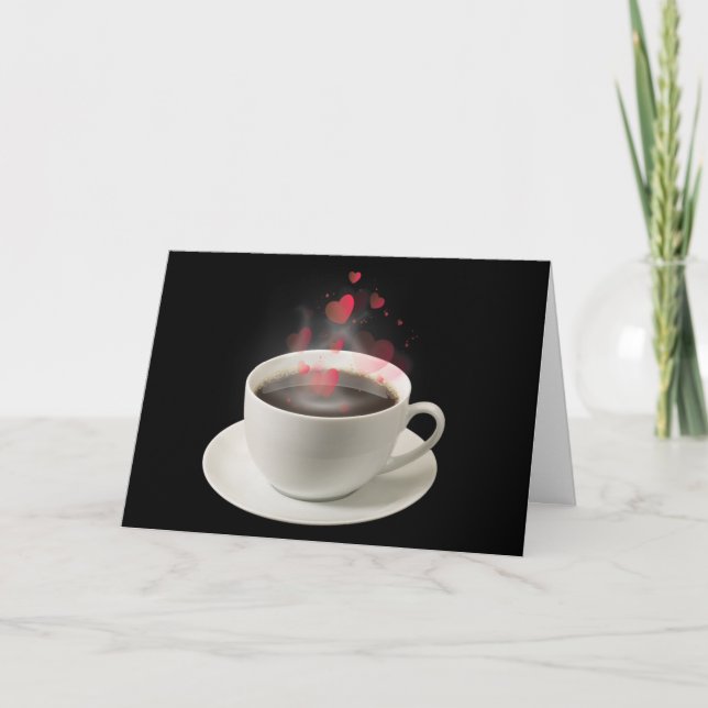 Tarjeta Festiva Café con corazones de San Valentín (Anverso)